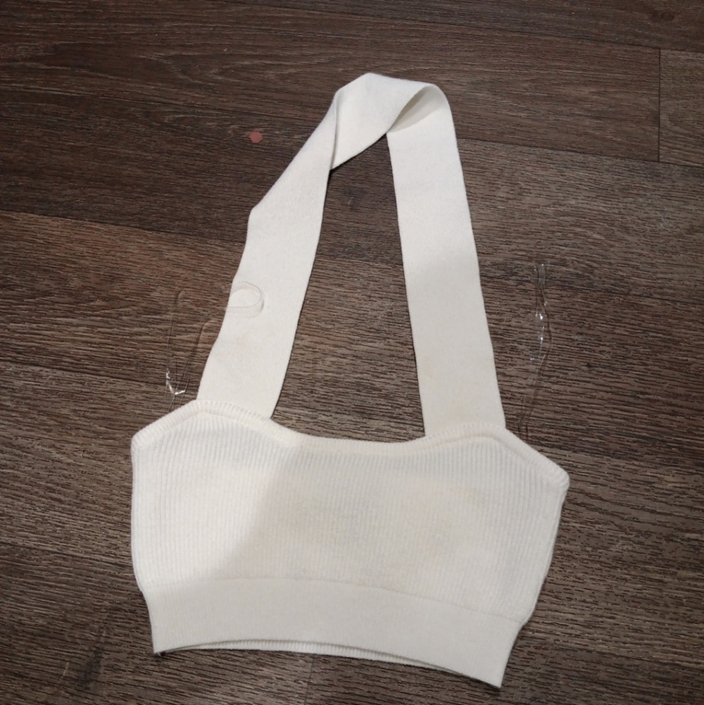 TIC TOC White Halter Crop Top Size S